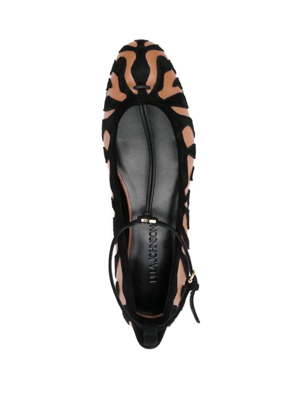 Ulla Johnson Black and Nude Cutout Ankle-Strap Ballet Flat